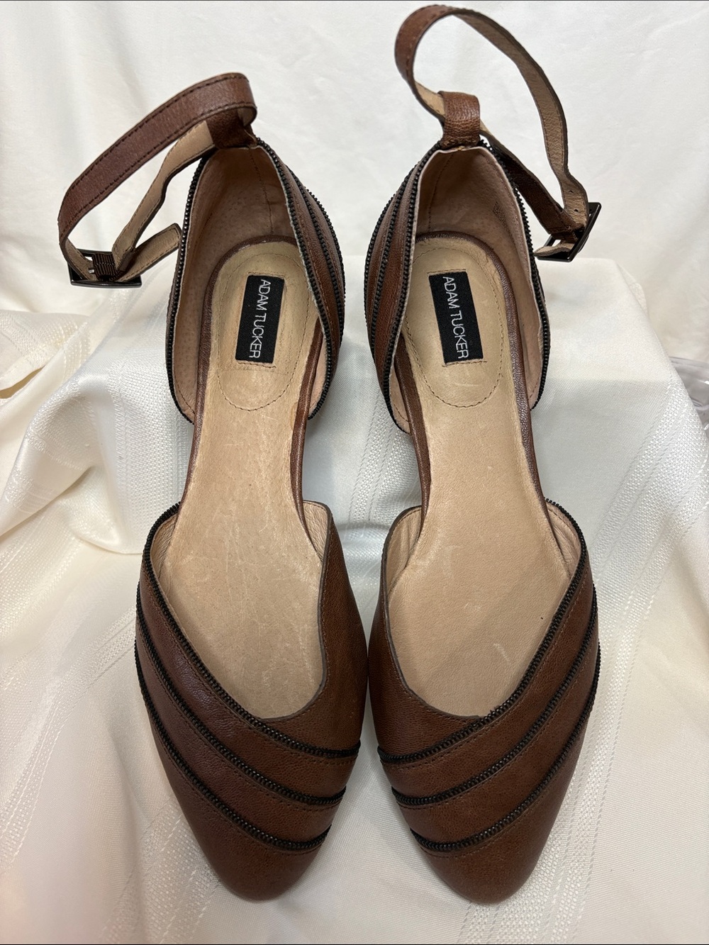 Adam Tucker -Becca Brown Pointed Ankle-Strap Flats - Picture 6 of 11